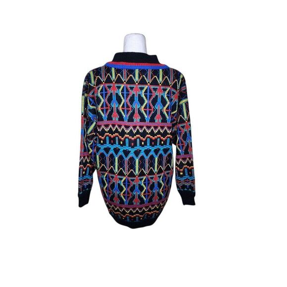 Vintage 80s Geometric Sweater Womens Size L Multi Black Oversized - Picture 4 of 7